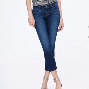 Paige Skyline Ankle Peg Jeans Women’s Size 27 Dark Wash Raw Hem Stretch Denim